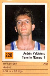 Basket 90 ACB. Andrés Valdivieso (Tenerife Número 1). Ediciones Panini. 📸 Grupo de Facebook Nuestros álbumes de cromos.