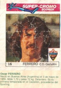 Super Cromos Los Mejores del Mundo (1981). Ferrero (C.D. Castellón). Chicle Fútbol Boomer.
