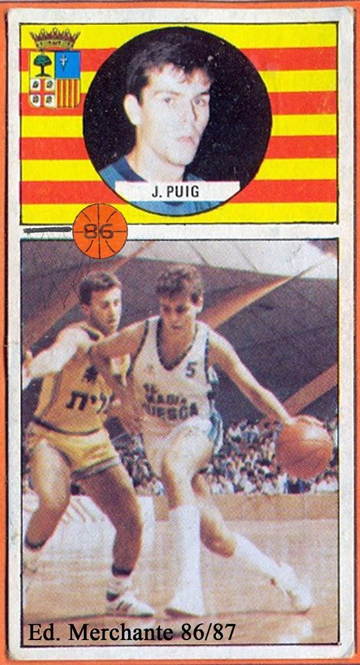 Campeonato de Liga Baloncesto 86-87. Jordi Puig (Magia Huesca). Editorial Merchante. 📸: Grupo de Facebook Nuestros álbumes de cromos.
