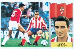 Liga 86-87. Moya (Real Murcia). Ediciones Este. 📸: Grupo de Facebook Nuestros álbumes de cromos.