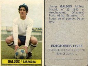 Campeonato de Liga 1974-75. Galdós (Real Zaragoza). Ediciones Este y Chicles Sanber. 📸: Grupo de Facebook Nuestros álbumes de cromos.