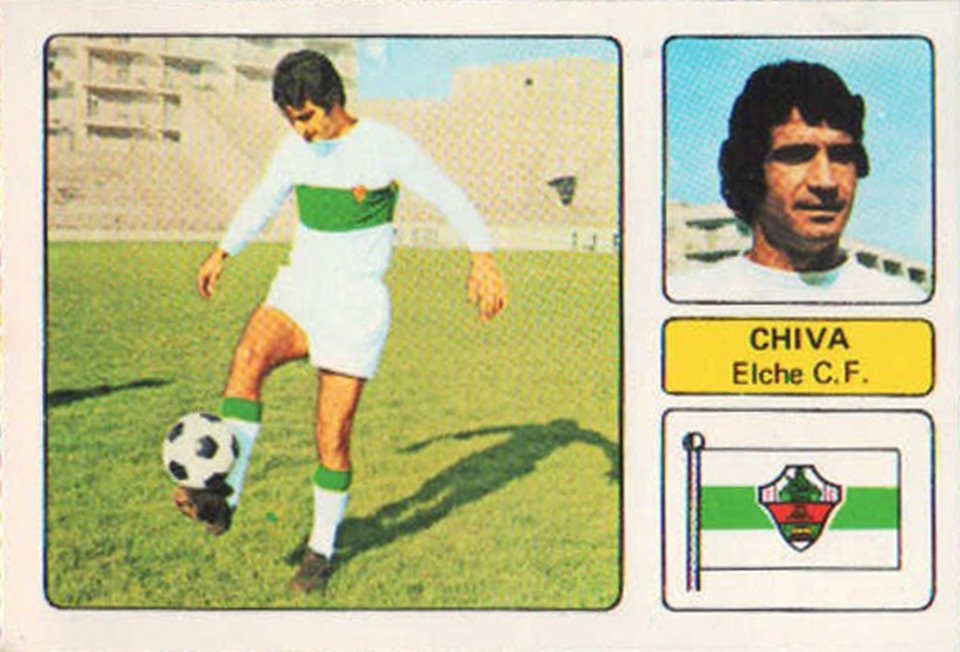 Liga 1973-74. Chiva (Elche C.F.). Editorial Fher. 📸: Grupo de Facebook Nuestros álbumes de cromos.