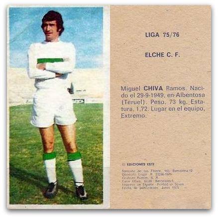 Liga 1975-76. Chiva (Elche C.F.). Ediciones Este. 📸: Grupo de Facebook Nuestros álbumes de cromos.