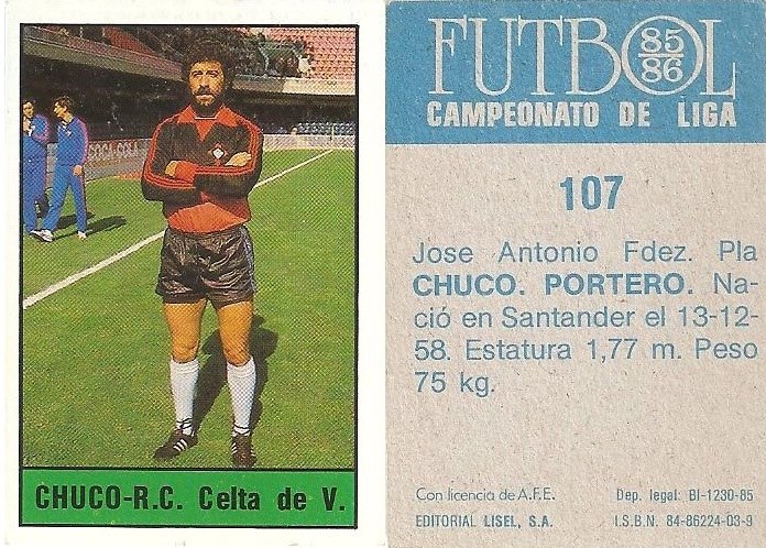 Fútbol 85-86. Campeonato de Liga. Chuco (Real Club Celta de Vigo). Editorial Lisel.