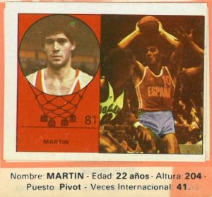 Campeonato Baloncesto Liga 1984-1985. Martín (Selección Nacional de España). Ediciones J. Merchante - Clesa. 📸: Emilio Rodríguez Bravo.
