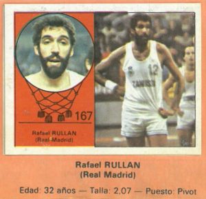 Campeonato Baloncesto Liga 1984-1985. Rafael Rullán (Real Madrid). Ediciones J. Merchante - Clesa. 📸: Emilio Rodríguez Bravo.