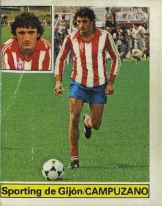 Liga 81-82. Campuzano (Sporting de Gijón). Ediciones Este. 📸: Grupo de Facebook Nuestros álbumes de cromos.