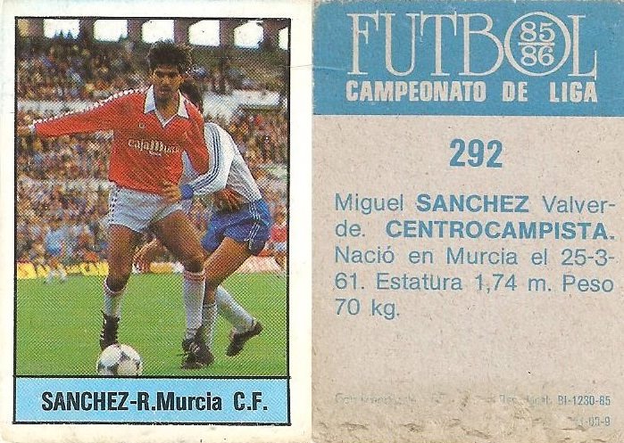 Fútbol 85-86. Campeonato de Liga. Sánchez (Real Murcia). Editorial Lisel.