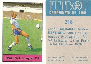 Fútbol 85-86. Campeonato de Liga. Casajús (Real Zaragoza). Editorial Lisel.