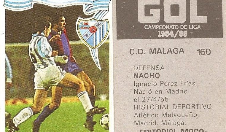 Gol. Campeonato de Liga 1984-85. Nacho (C.D. Málaga). Editorial Maga.