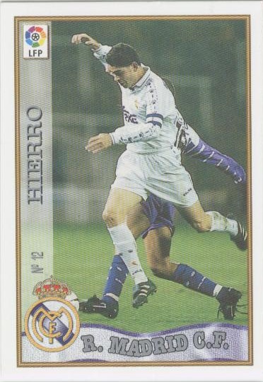 Las fichas de la Liga 97-98. Nº 12. Fernando Hierro (Real Madrid C.F.). Editorial Mundicromo.