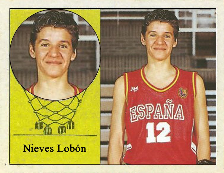 Nieves Lobón (Selección española de baloncesto femenino). 📸: Cromo-Montaje del Grupo de Facebook Nuestros álbumes de cromos.