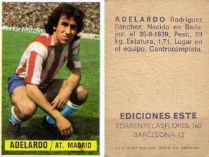 Campeonato de Liga 1974-75. Adelardo (Atletico de Madrid). Ediciones Este y Chicles Sanber. 📸: Grupo de Facebook Nuestros álbumes de cromos.