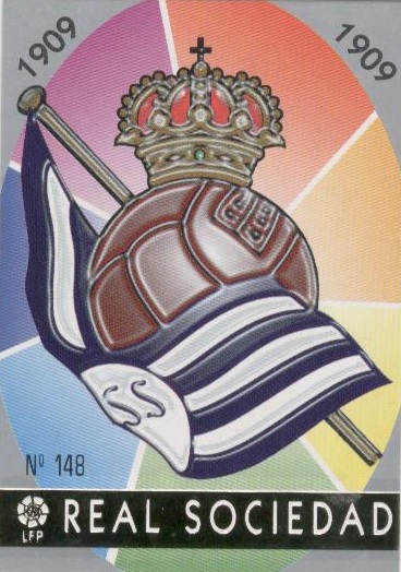 Las fichas de la Liga 97-98. Nº 148. Escudo de la Real Sociedad (Real Sociedad). Editorial Mundicromo.