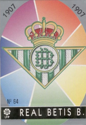 Las fichas de la Liga 97-98. Nº 64. Escudo del Real Betis (Real Betis). Editorial Mundicromo.