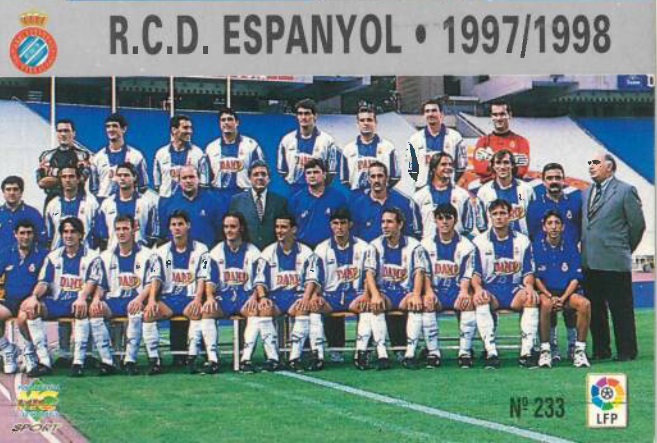 Las fichas de la Liga 97-98. Nº 233. Plantilla (R.C.D. Espanyol). Editorial Mundicromo.