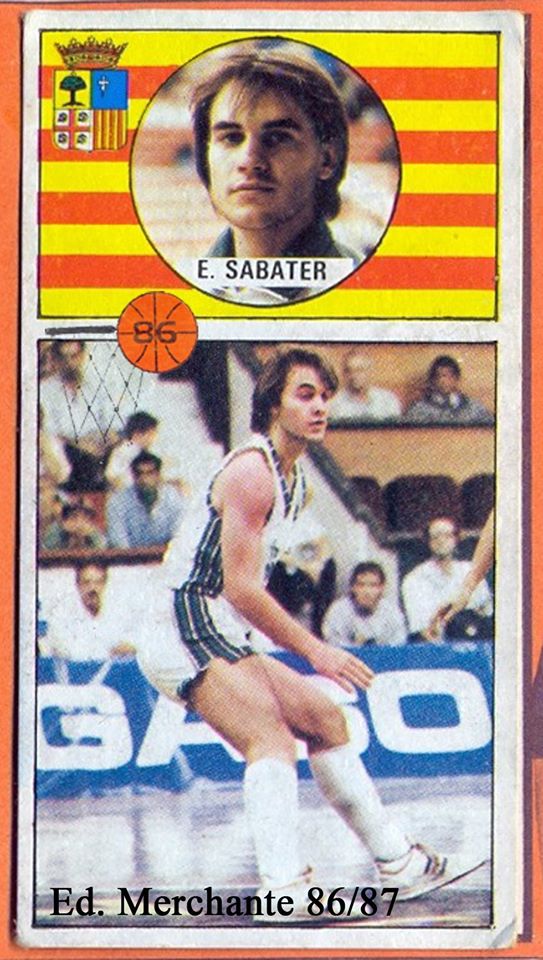 Baloncesto 86-87. Edu Sabater (Magia de Huesca). Editorial Merchante. 📸: Grupo de Facebook Nuestros álbumes de cromos.
