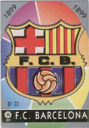 Las fichas de la Liga 97-98. Nº 22. Escudo del F.C. Barcelona (F.C. Barcelona). Editorial Mundicromo.