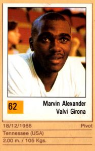 Basket 90 ACB. Marvin Alexander (Valvi Girona). Ediciones Panini. 📸 Grupo de Facebook Nuestros álbumes de cromos.