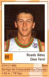 Basket 90 ACB. Ricardo Aldrey (Clesa Ferrol). Ediciones Panini. 📸: Grupo de Facebook Nuestros álbumes de cromos.