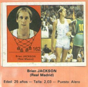 Campeonato Baloncesto Liga 1984-1985. Brian Jackson (Real Madrid). Ediciones J. Merchante - Clesa. 📸: Emilio Rodriguez Bravo.