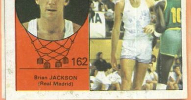 Campeonato Baloncesto Liga 1984-1985. Brian Jackson (Real Madrid). Ediciones J. Merchante - Clesa. 📸: Emilio Rodriguez Bravo.