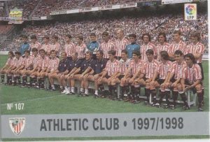 Las fichas de la Liga 97-98. Nº 107. Alineación del Athletic Club (Athletic Club). Editorial Mundicromo.