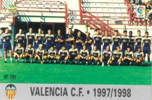 Las fichas de la Liga 97-98. Nº 191. Plantilla (Valencia C.F.). Editorial Mundicromo.