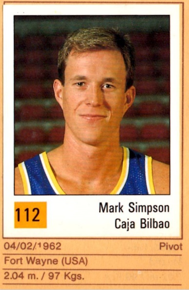 Basket 90 ACB. Mark Simpson (Cajabilbao). Ediciones Panini. 📸: Grupo de Facebook Nuestros álbumes de cromos.