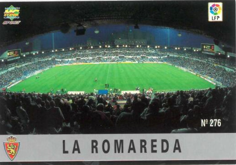 Las fichas de la Liga 97-98. Nº 276. Estadio de La Romareda (Real Zaragoza). Editorial Mundicromo.