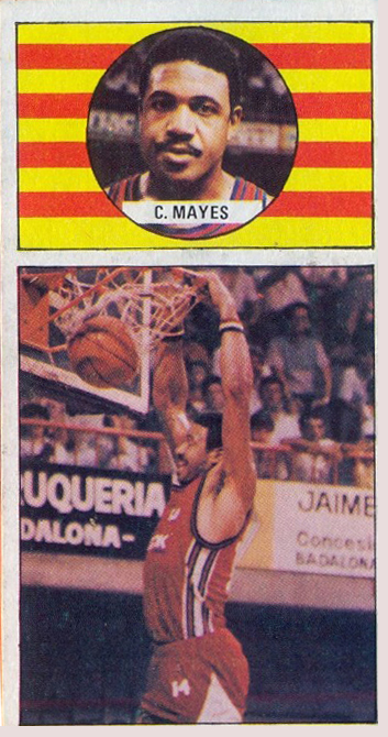 Baloncesto 1986-87. Clyde Mayes (TDK Manresa). Editorial J. Merchante. Fotografía Grupo de Facebook Nuestros Álbumes de Cromos.