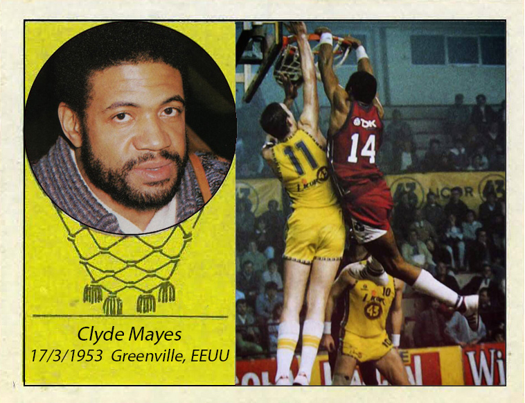 Clyde Mayes (TDK Manresa). Fotografía Cromo-Montaje del Grupo de Facebook Nuestros álbumes de cromos.