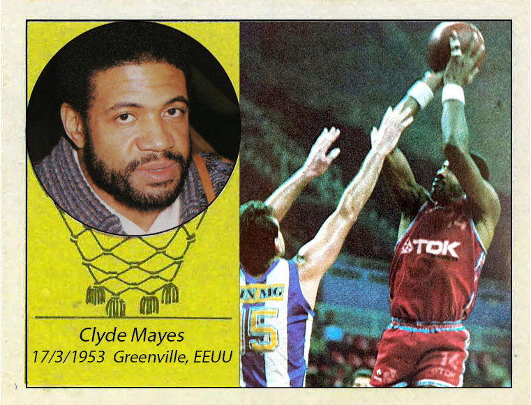 Clyde Mayes (TDK Manresa). 📸: Cromo-Montaje del Grupo de Facebook Nuestros álbumes de cromos.