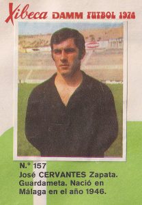 Liga 1973-74. José Cervantes Zapata (Las Palmas). Nº 157. Fútbol Xibeca Sport - Cerveza Damm. 📸: Grupo de Facebook «Nuestros álbumes de cromos».