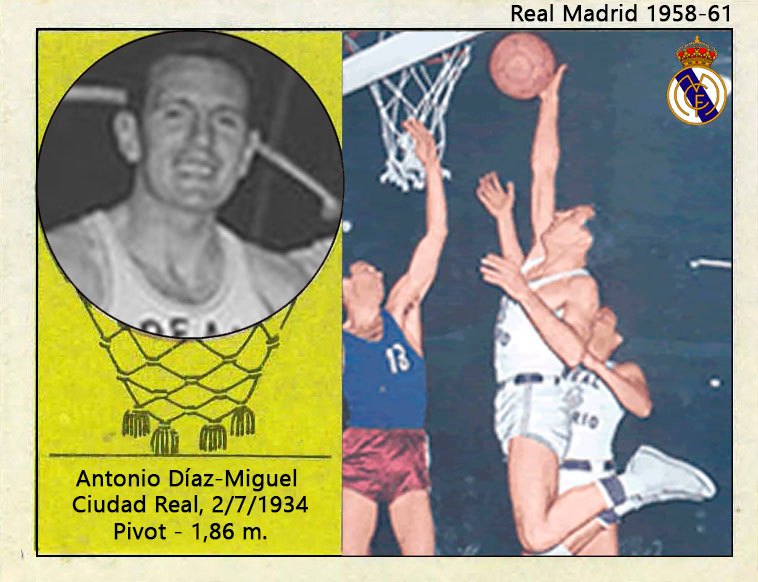 Antonio Díaz-Miguel (Real Madrid). 📸: Cromo-Montaje del Grupo de Facebook don basket.