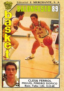 Liga ACB 1988-89.Miguel Piñeiro (Clesa Ferrol). Editorial Merchante. 📸: Grupo de Facebook Nuestros álbumes de cromos.
