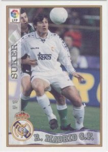 Las fichas de la Liga 97-98. N.º 18. Suker (Real Madrid C. F.). Editorial Mundicromo.
