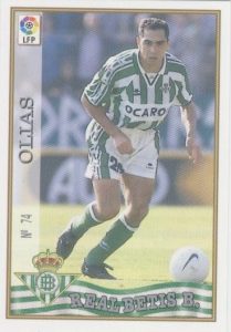 Las fichas de la Liga 97-98. Nº 74. Olías (Real Betis). Editorial Mundicromo.