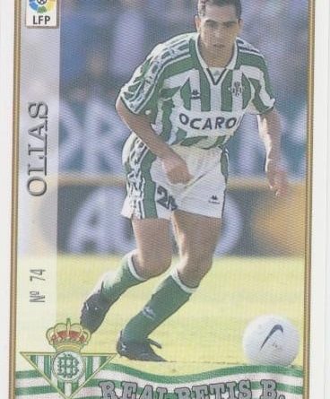 Las fichas de la Liga 97-98. Nº 74. Olías (Real Betis). Editorial Mundicromo.