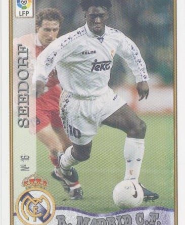 Las fichas de la Liga 97-98. N.º 16. Seedorf (Real Madrid C. F.). Editorial Mundicromo.