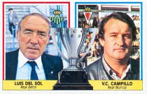 Liga 86-87. Luis del Sol (Real Betis) y Vicente Carlos Campillo (Real Murcia). Ediciones Este. 📸: Toni Izaro.