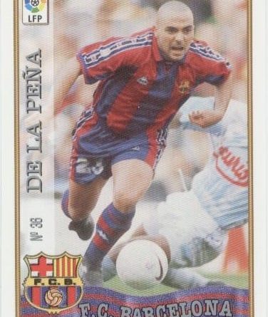 Las fichas de la Liga 97-98. N.º 36. De la Peña (F. C. Barcelona). Editorial Mundicromo.