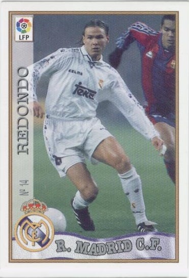 Las fichas de la Liga 97-98. N.º 14. Redondo (Real Madrid C. F.). Editorial Mundicromo.