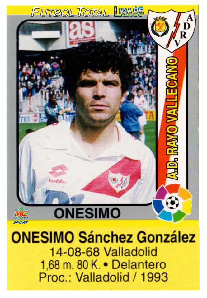 1995 Fútbol Total. N.º 186. Onésimo (Rayo Vallecano). Editorial Mundicromo.