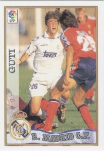 Las fichas de la Liga 97-98. N.º 17. Guti (Real Madrid C. F.). Editorial Mundicromo.