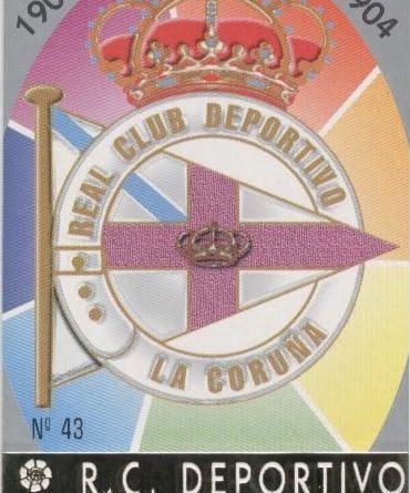 Las fichas de la Liga 97-98. Nº 43. Escudo del R.C. Deportivo de La Coruña (R.C. Deportivo de La Coruña). Editorial Mundicromo.