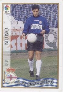Las fichas de la Liga 97-98. Nº 48. Nuno (R.C. Deportivo de La Coruña). Editorial Mundicromo.