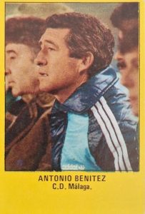 Super Fútbol 85. Antonio Benítez (C. D. Málaga). Super Cromos Rollán. 📸: Juan García Rebollo.