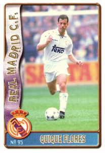 Las fichas de la Liga 96-97. Nº 95. Quique Flores (Real Madrid). Editorial Mundicromo.