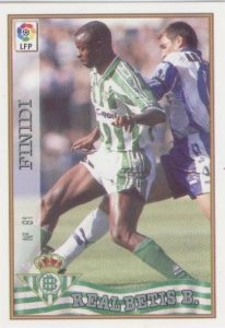 Las fichas de la Liga 97-98. Nº 81. Finidi (Real Betis). Editorial Mundicromo.